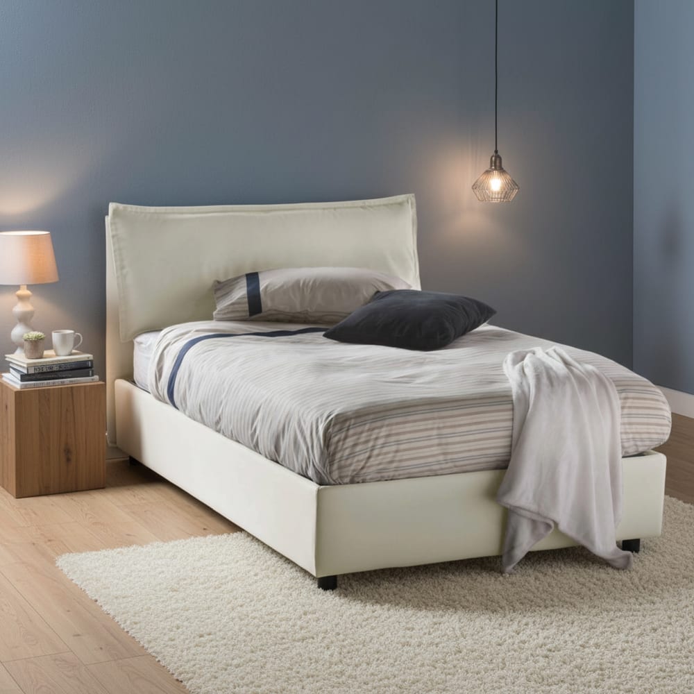Lit demi-carré en tissu beige 120x190 cm - Maisons du Monde