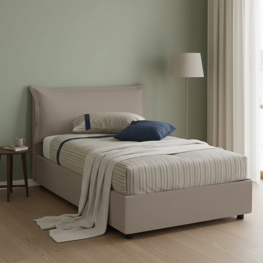 Lit demi-carré en simili cuir tourterelle 120x190 cm - Maisons du Monde