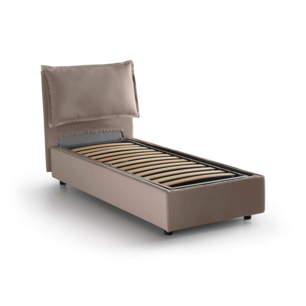 Dmora Lit simple en tissu tourterelle 80x190 cm style contemporain Gris Certifié Oeko-Tex Bois