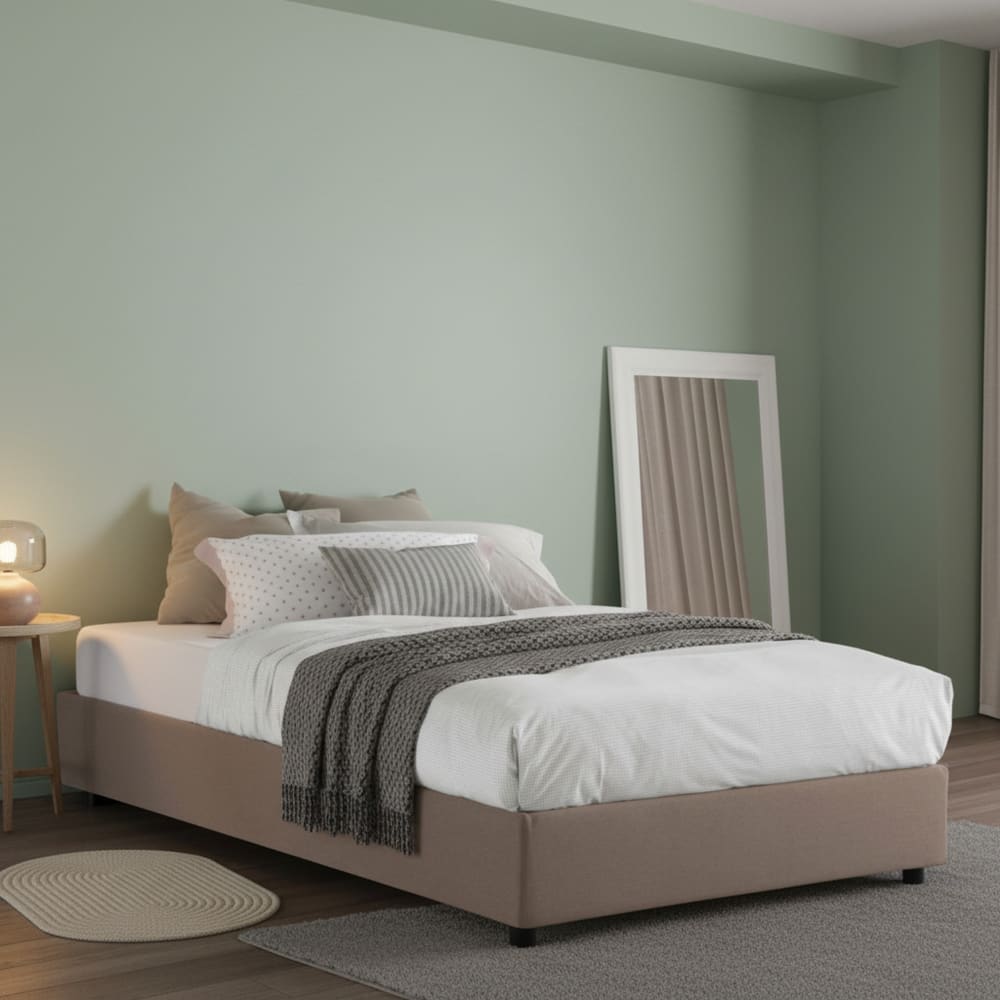 Lit demi-carré en tissu tourterelle 120x190 cm - Maisons du Monde