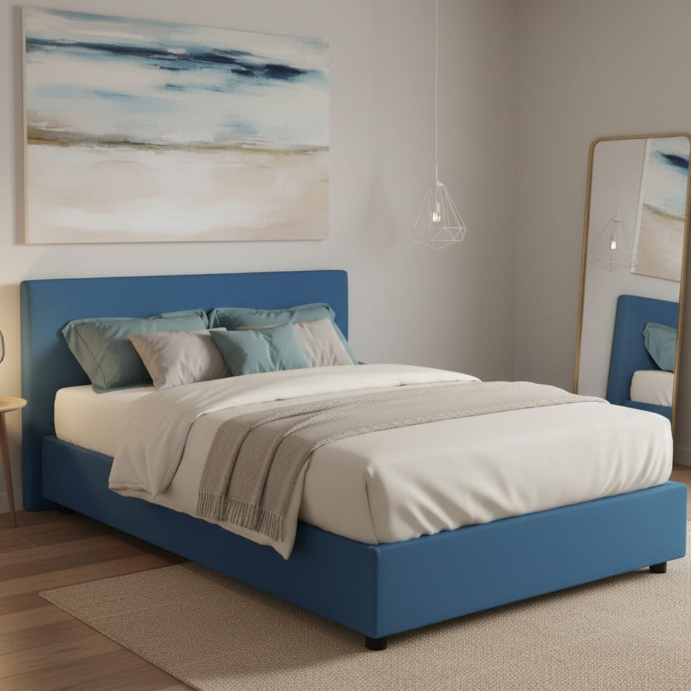 Lit double en tissu bleu 160x190 cm - Maisons du Monde