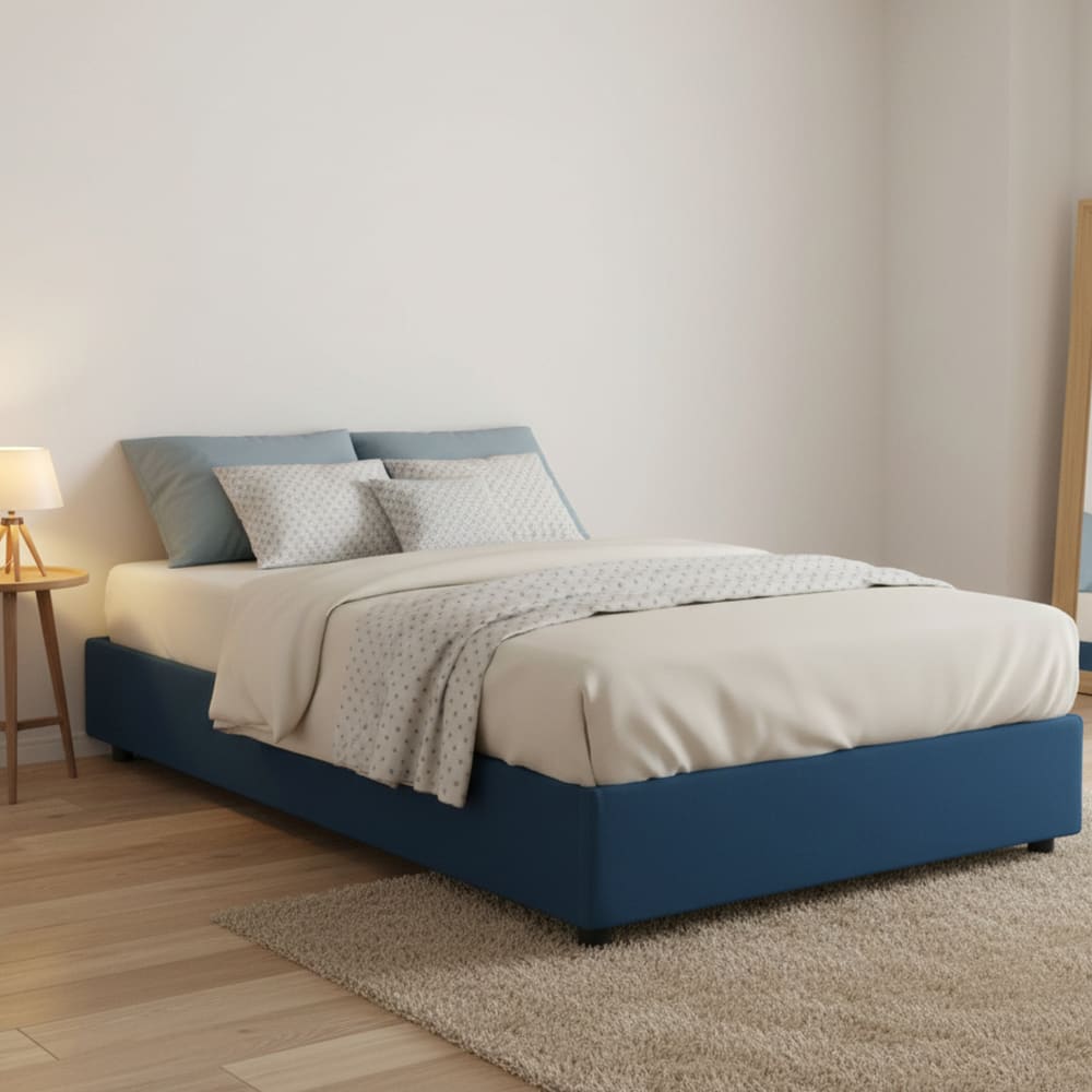 Lit demi-carré en tissu bleu 120x190 cm - Maisons du Monde