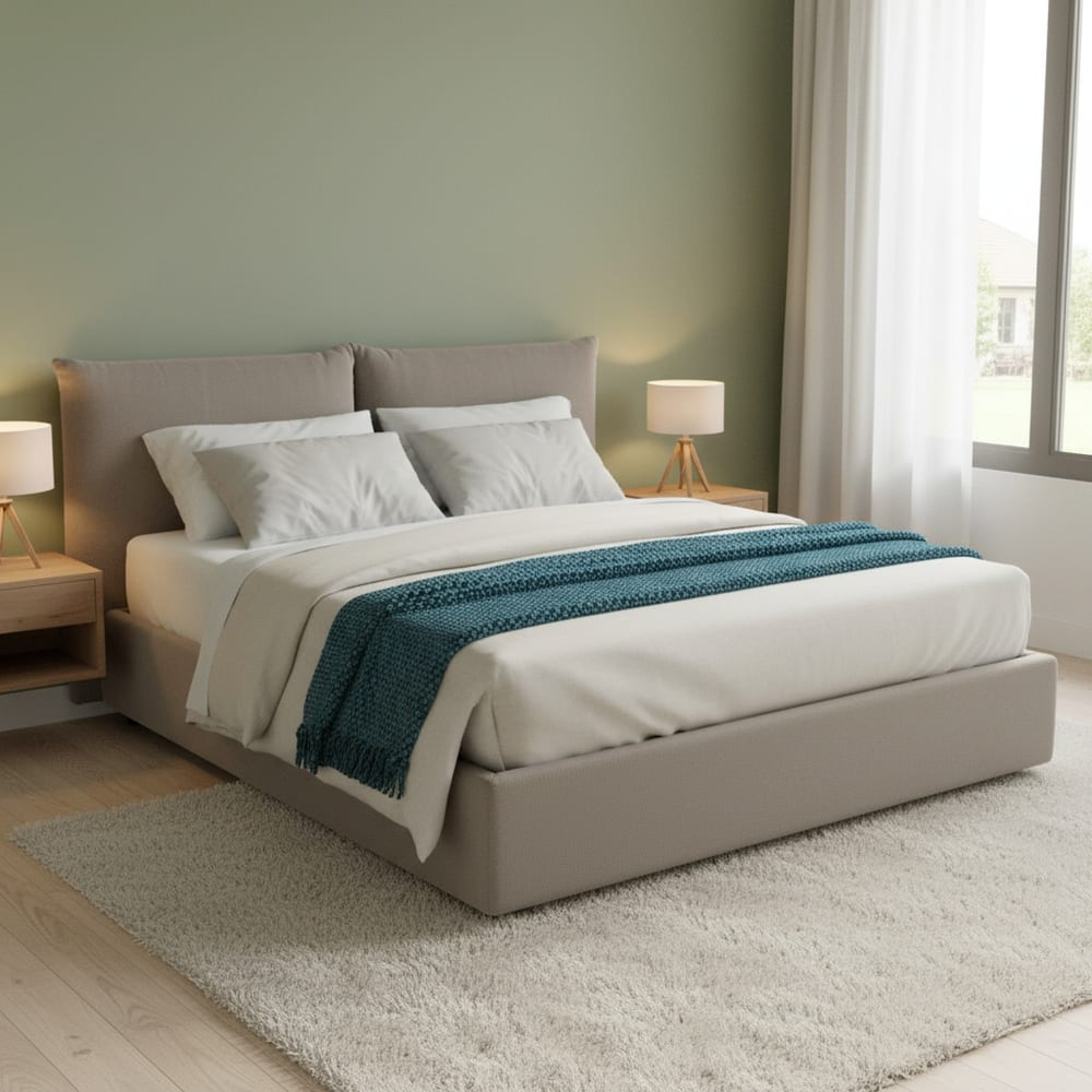 Lit double en tissu tourterelle 160x200cm - Maisons du Monde