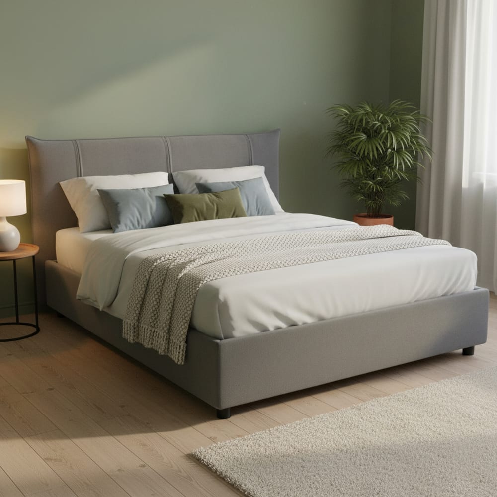 Lit double en tissu gris 160x200cm - Maisons du Monde