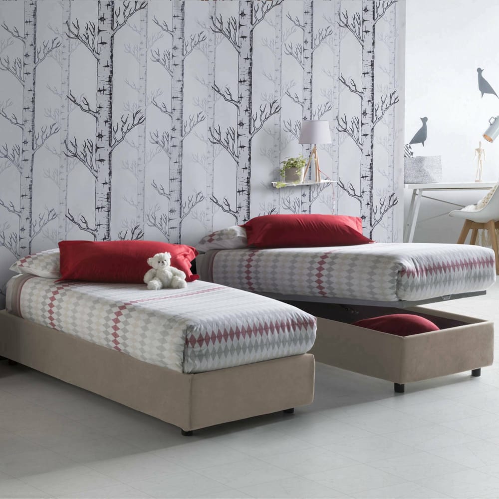 Lit simple en tissu tourterelle 90x200 cm - Maisons du Monde