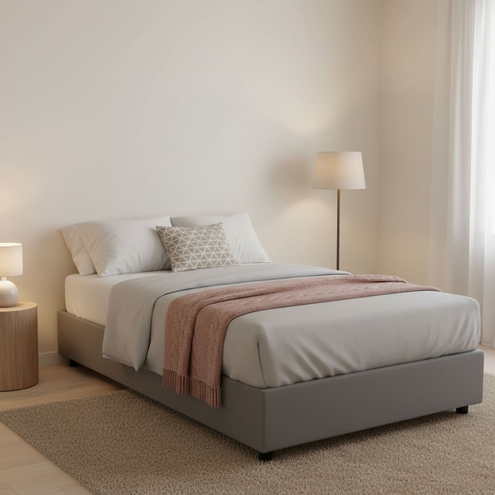 Lit demi-carré en tissu gris 120x190 cm - Maisons du Monde