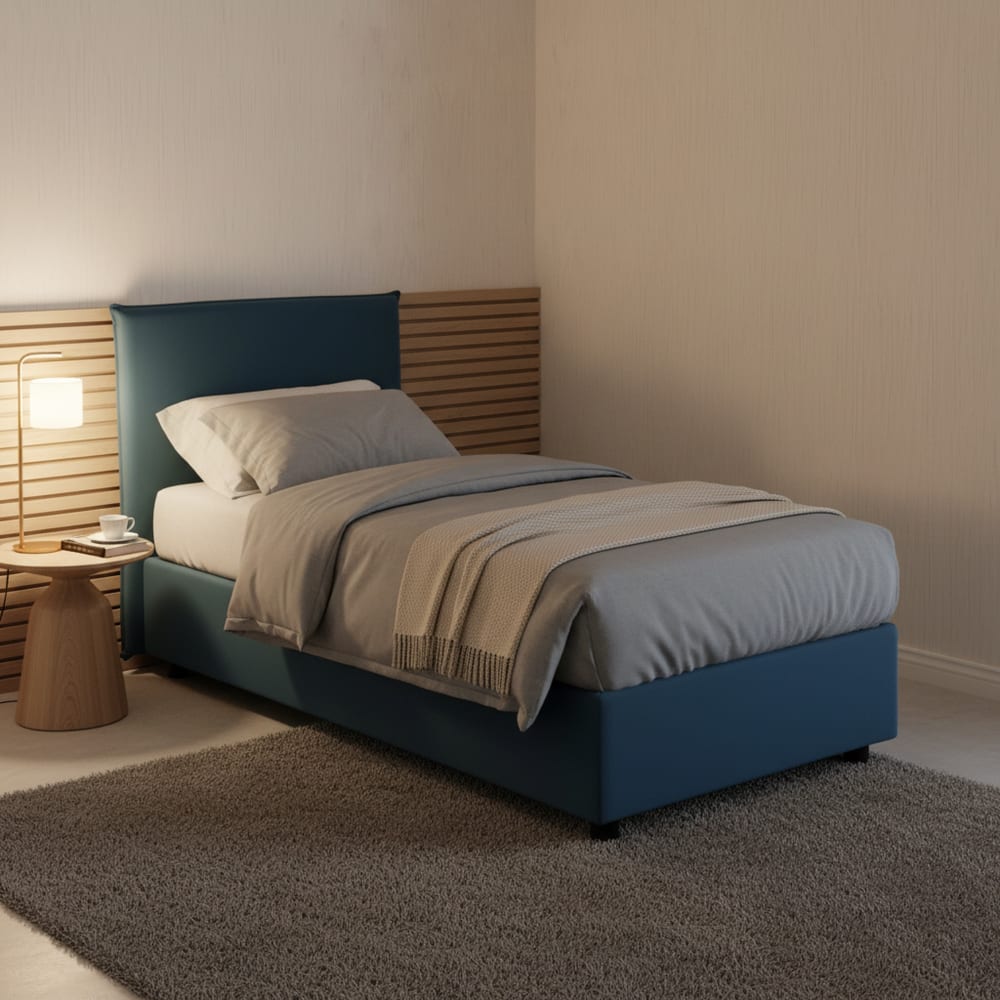 Lit simple en tissu bleu 80x190 cm - Maisons du Monde