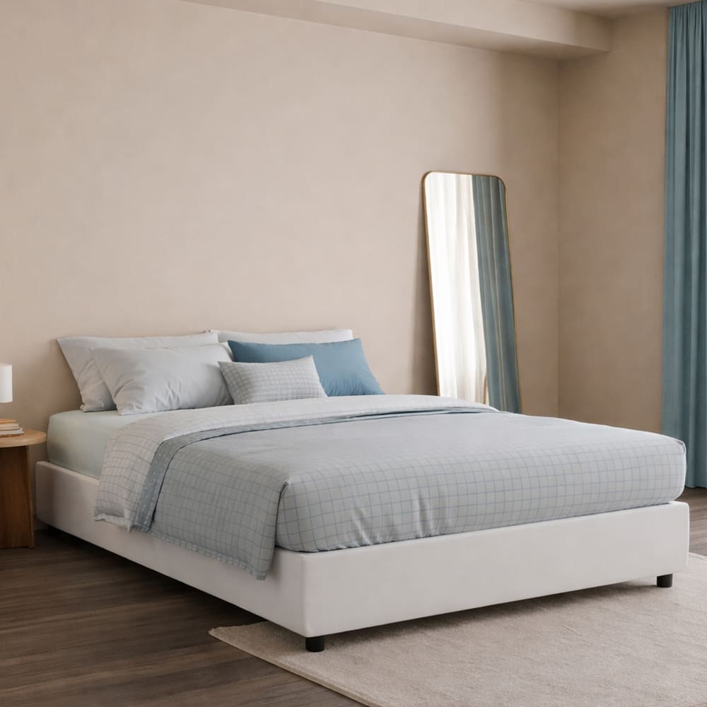 Lit double en tissu blanc 160x190 cm - Maisons du Monde