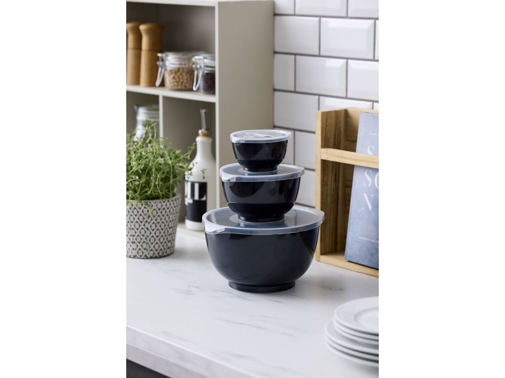 Set de bols à mixer et couvercles 6 pièces noir de carbone - Maisons du Monde