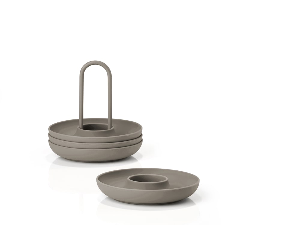 Set de 4 coquetiers silicone avec support taupe