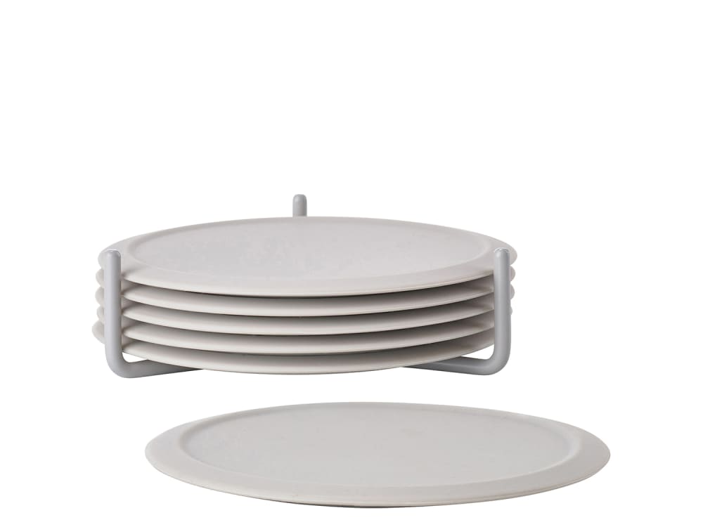 Set de 6 dessous de verre en silicone avec support métal gris clair
