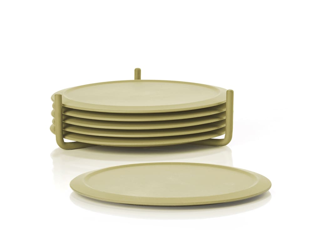 Set de 6 dessous de verre en silicone avec support métal vert