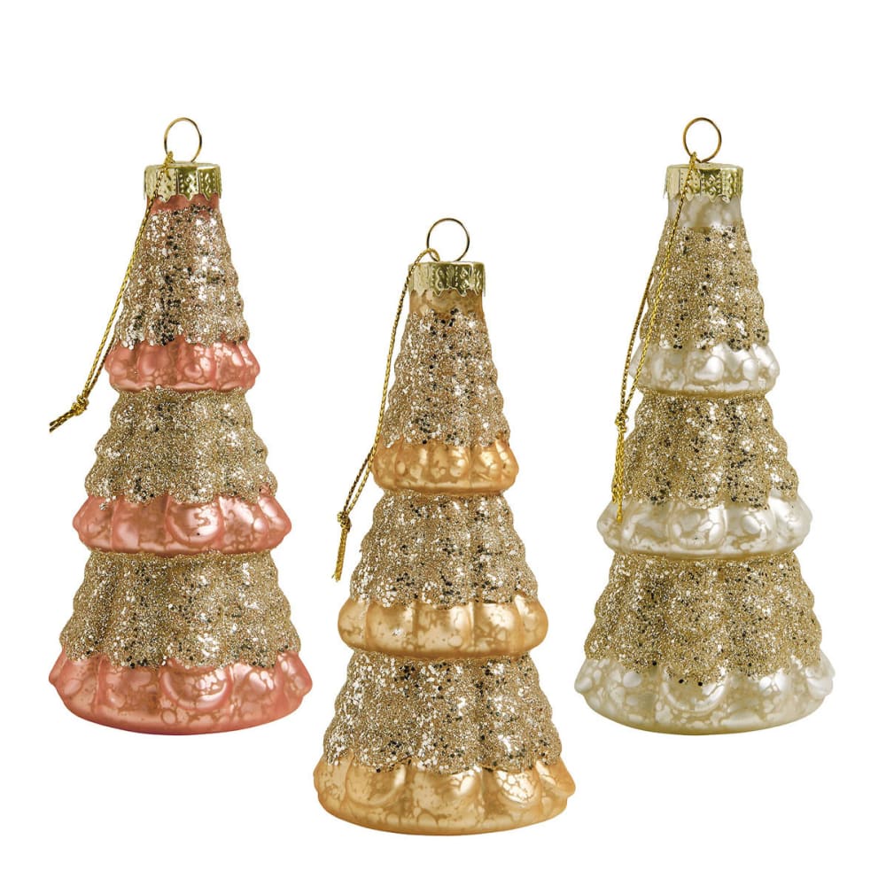 Coffret de 3 sapins pailletés en verre