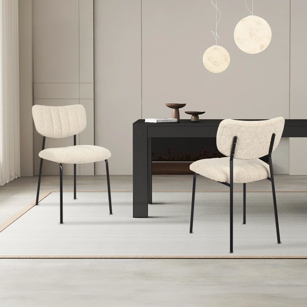 Lot de 2 chaises en tissu beige piètement métal noir - Maisons du Monde