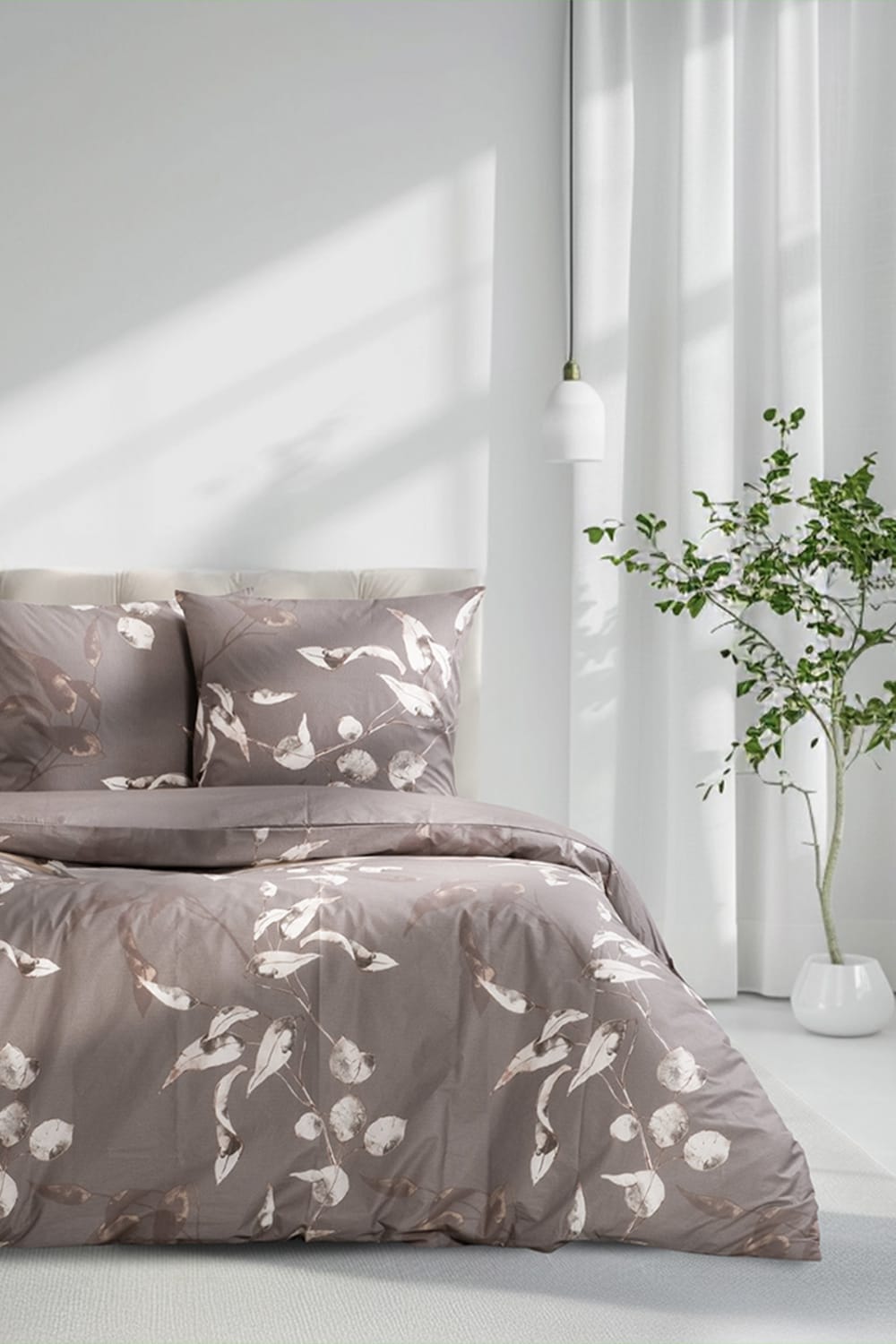 Blanc Avenue Parure de lit 1 personne 140x200 cm coton imprimé Beige Certifié Oeko-Tex