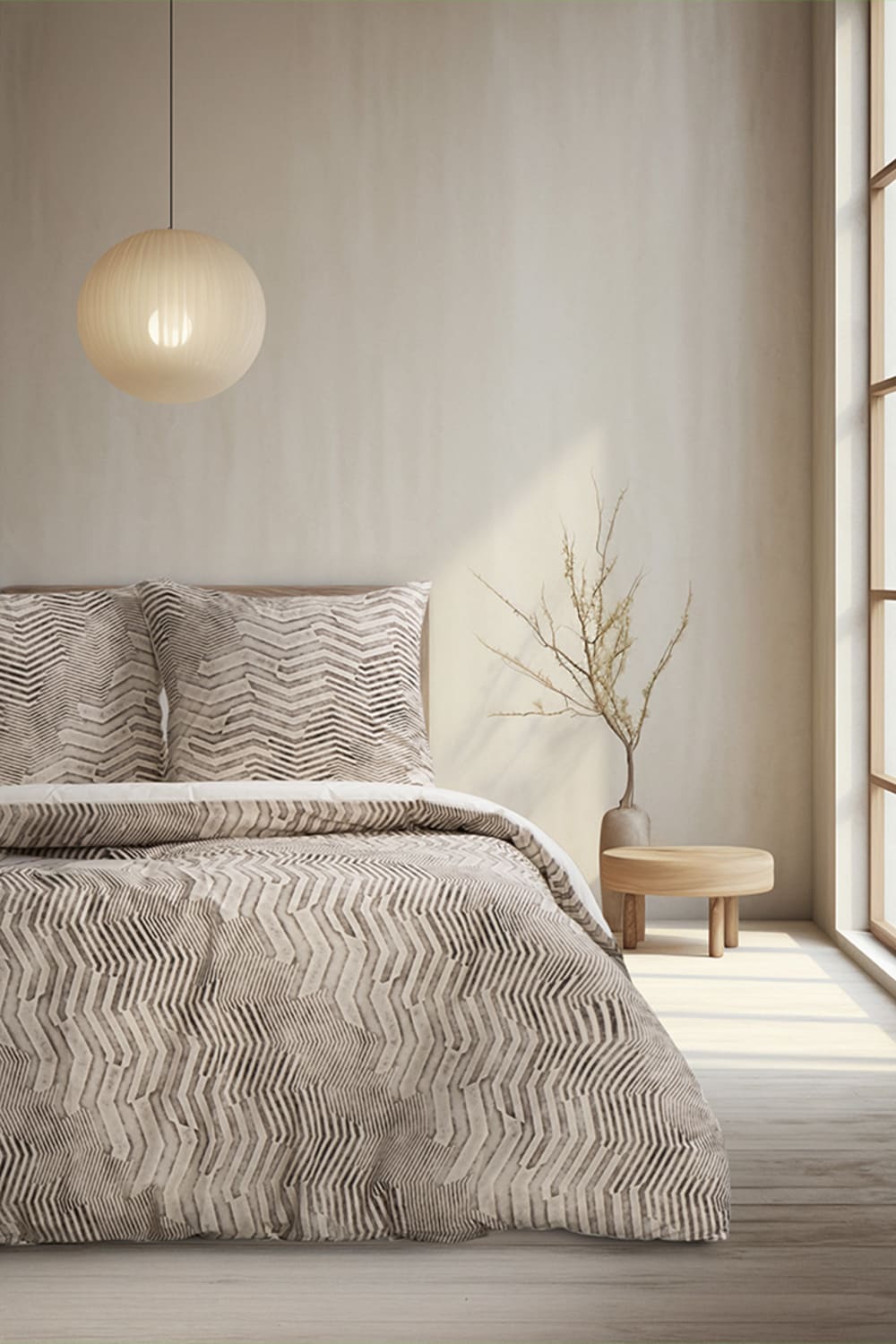 Blanc Avenue Parure de lit 1 personne 140x200 cm coton imprimé Beige Certifié Oeko-Tex