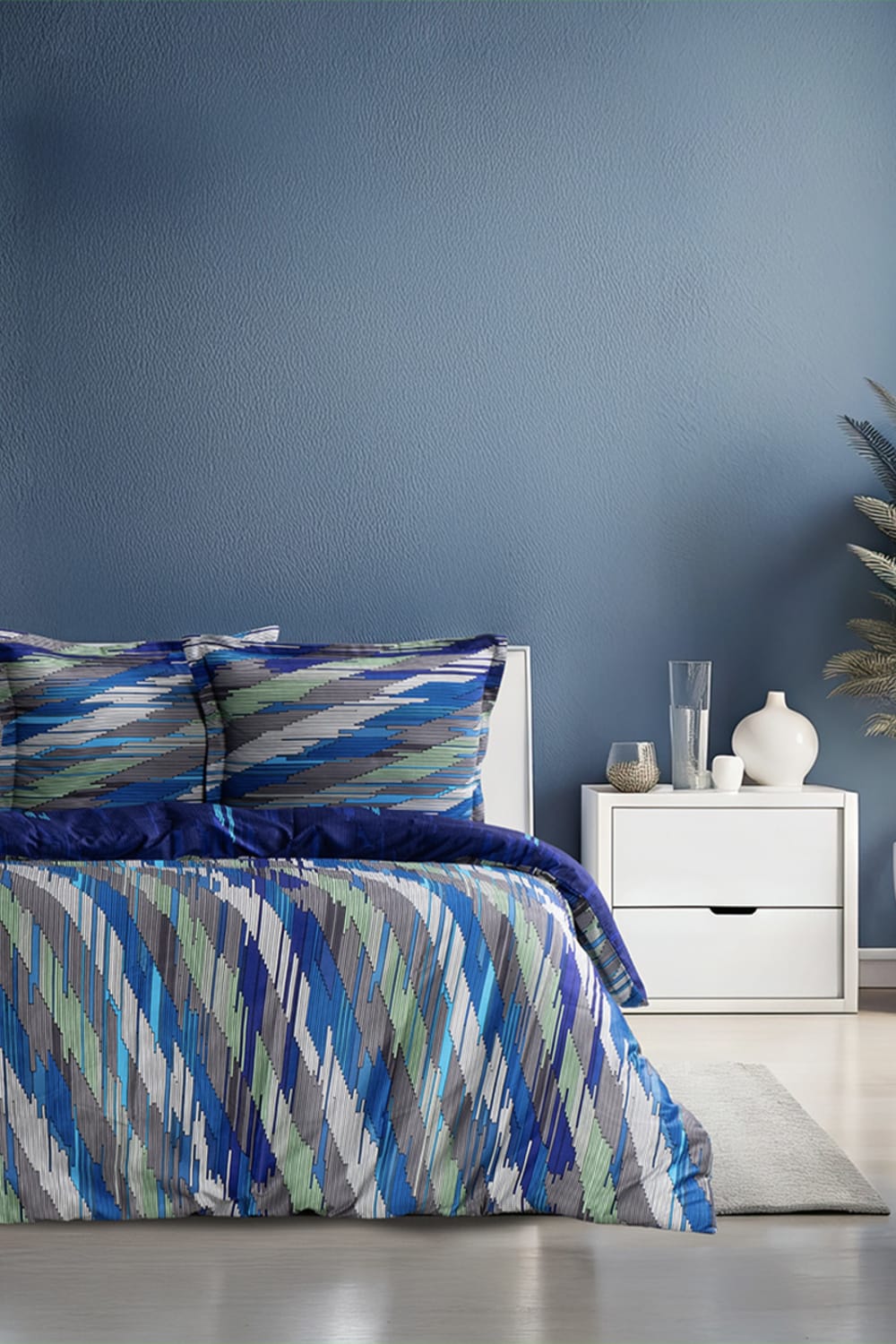 Blanc Avenue Bettwäschegarnitur 140x200 cm+ 1 Kopfkissenbez 63x63 cm-Baumwollsatin Blau Öko-Tex Zertifikat Baumwolle