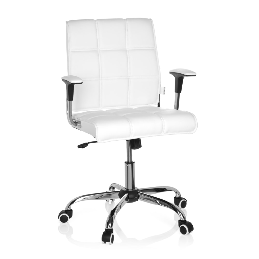 hjh OFFICE Home Office Bürostuhl aus Kunstleder, Weiß Weiß Stoff