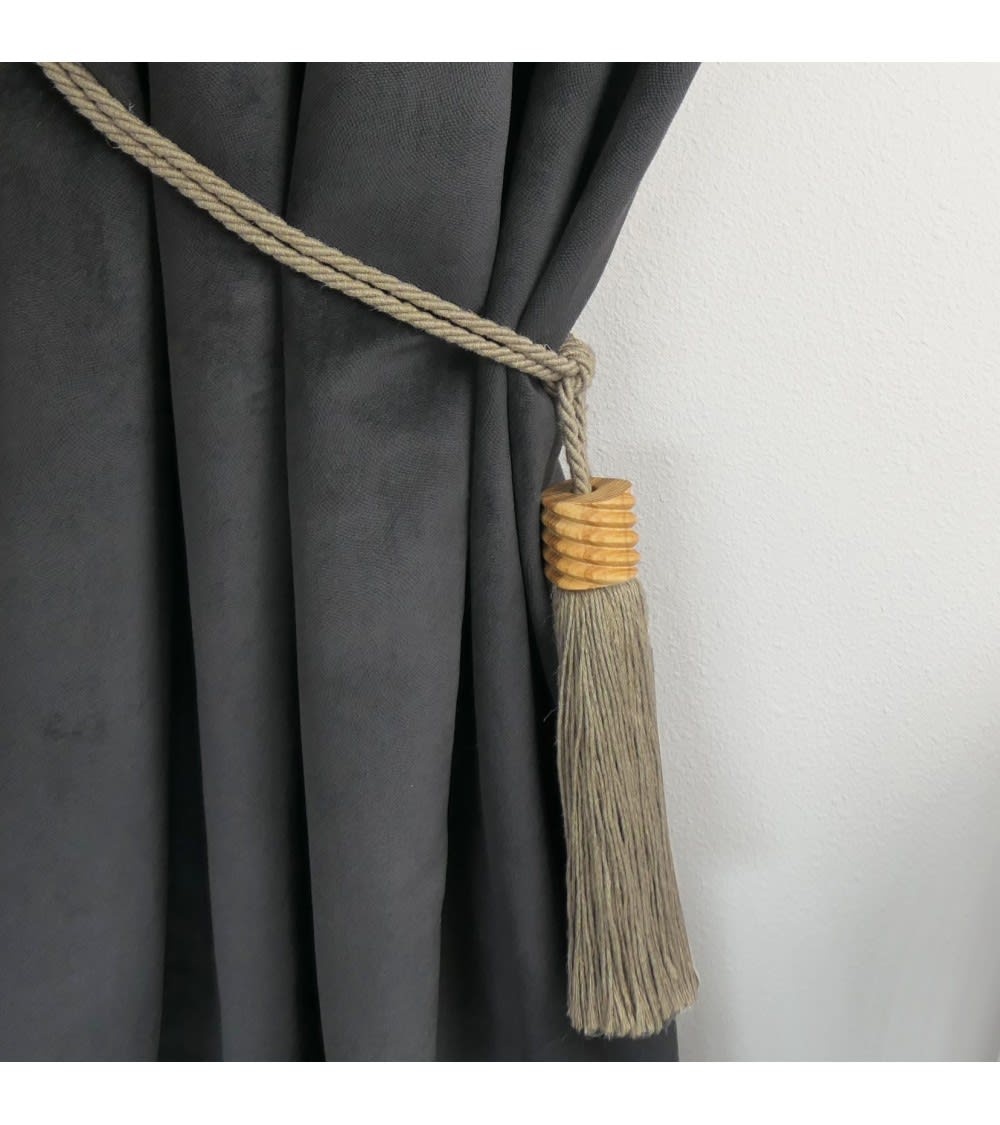 Embrasse à rideau en bois d'olivier - Beige