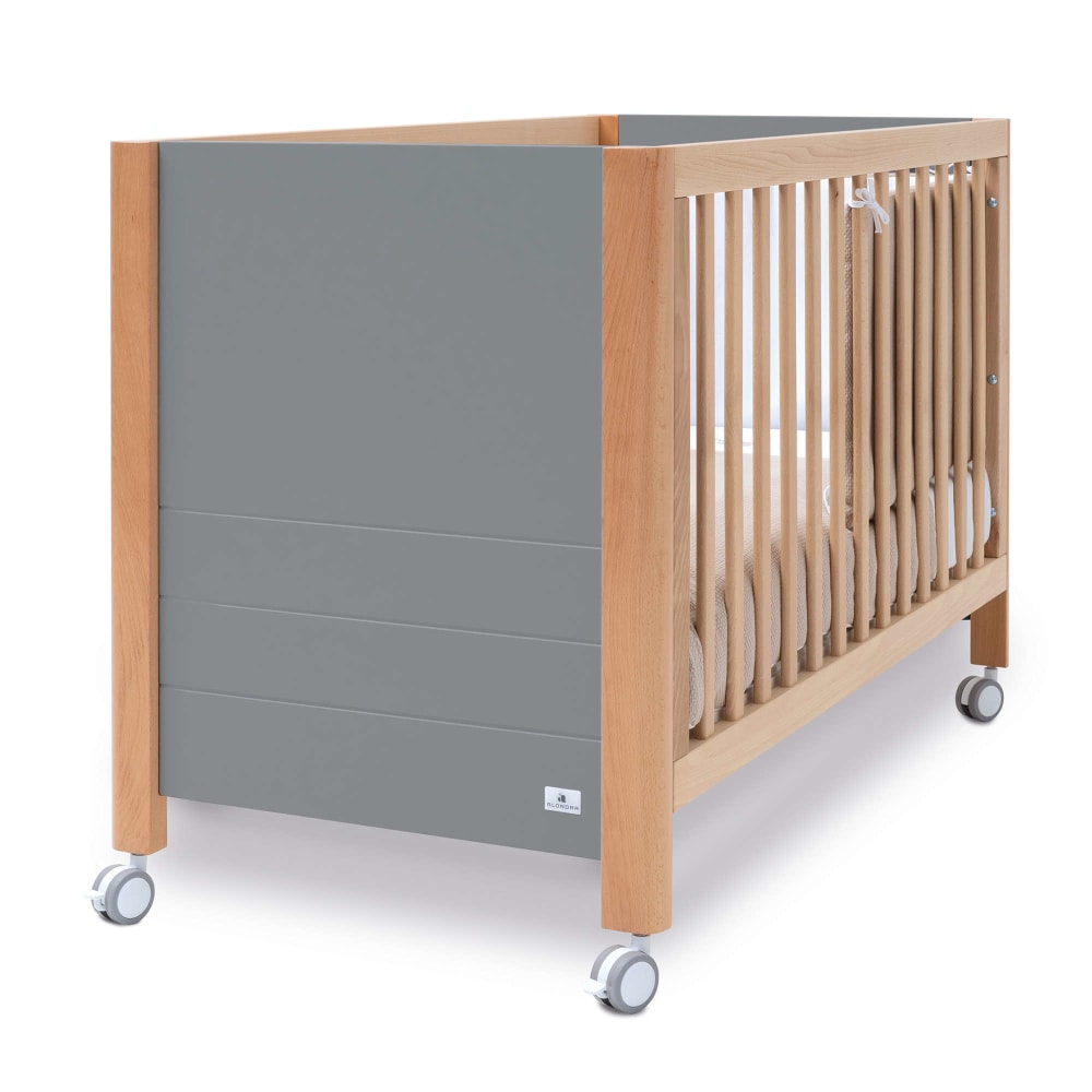 Lit bébé-Bureau 60x120 cm (2en1) bois/gris