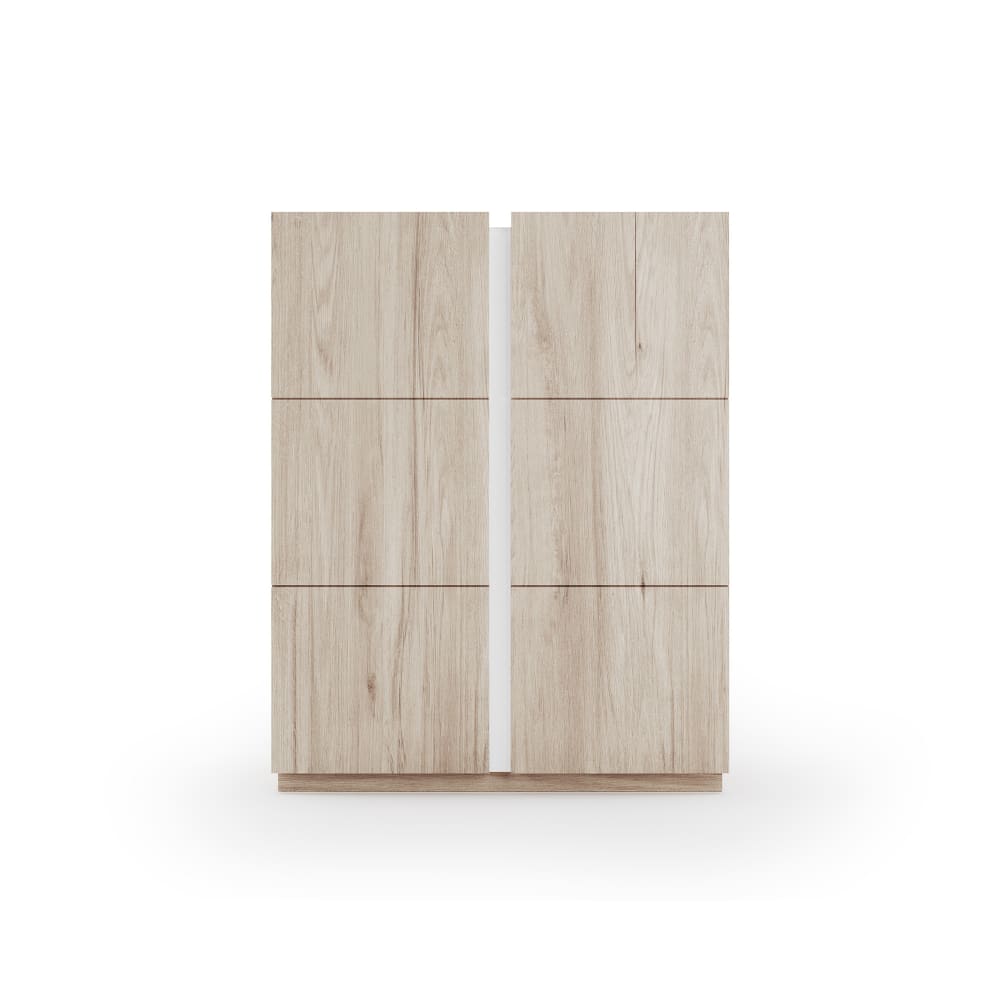 Meuble à chaussures mélaminé chêne clair détail blanc 122x95x35 cm