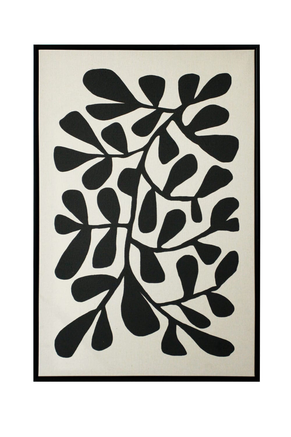 Tableau en lin avec impression 3D feuilles beige et noir 72x52x4 cm