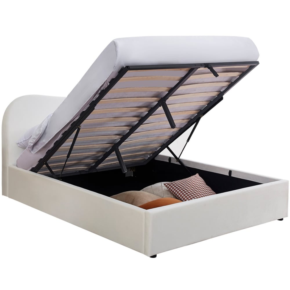 Lit coffre 140x190 cm avec tête le lit en velours beige - Maisons du Monde