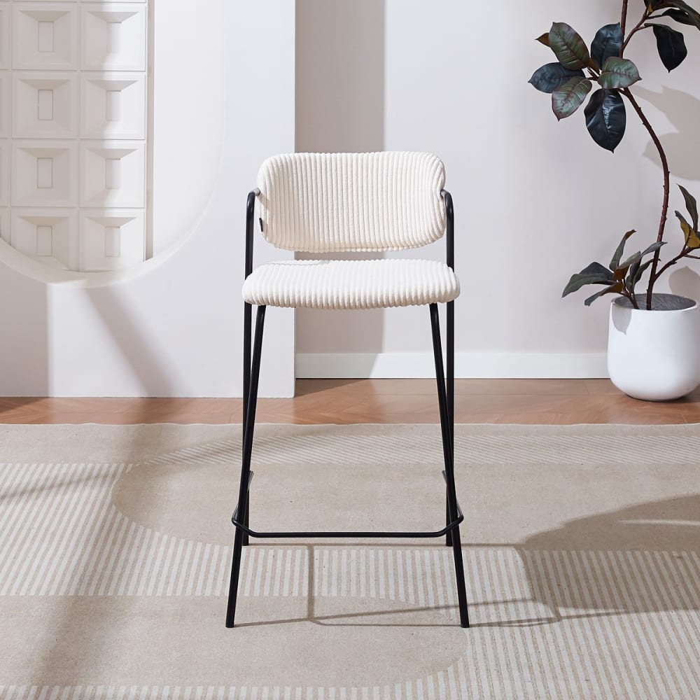 Lot de 2 tabourets de bar en velours côtelé beige