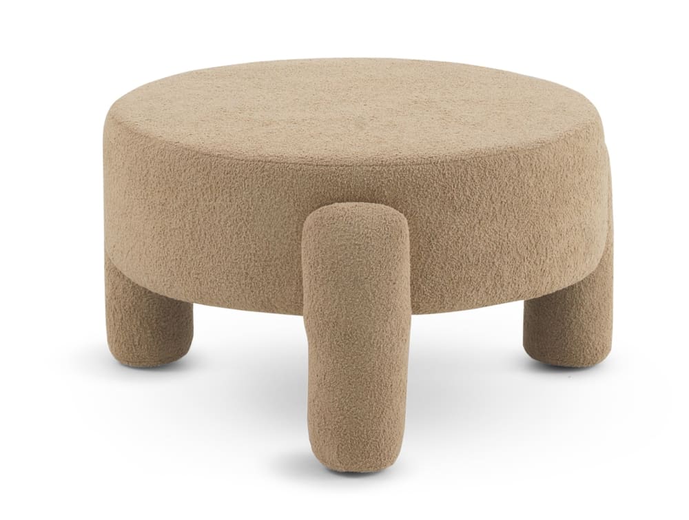 Structure du pouf et pieds tapissés en beige bouclé
