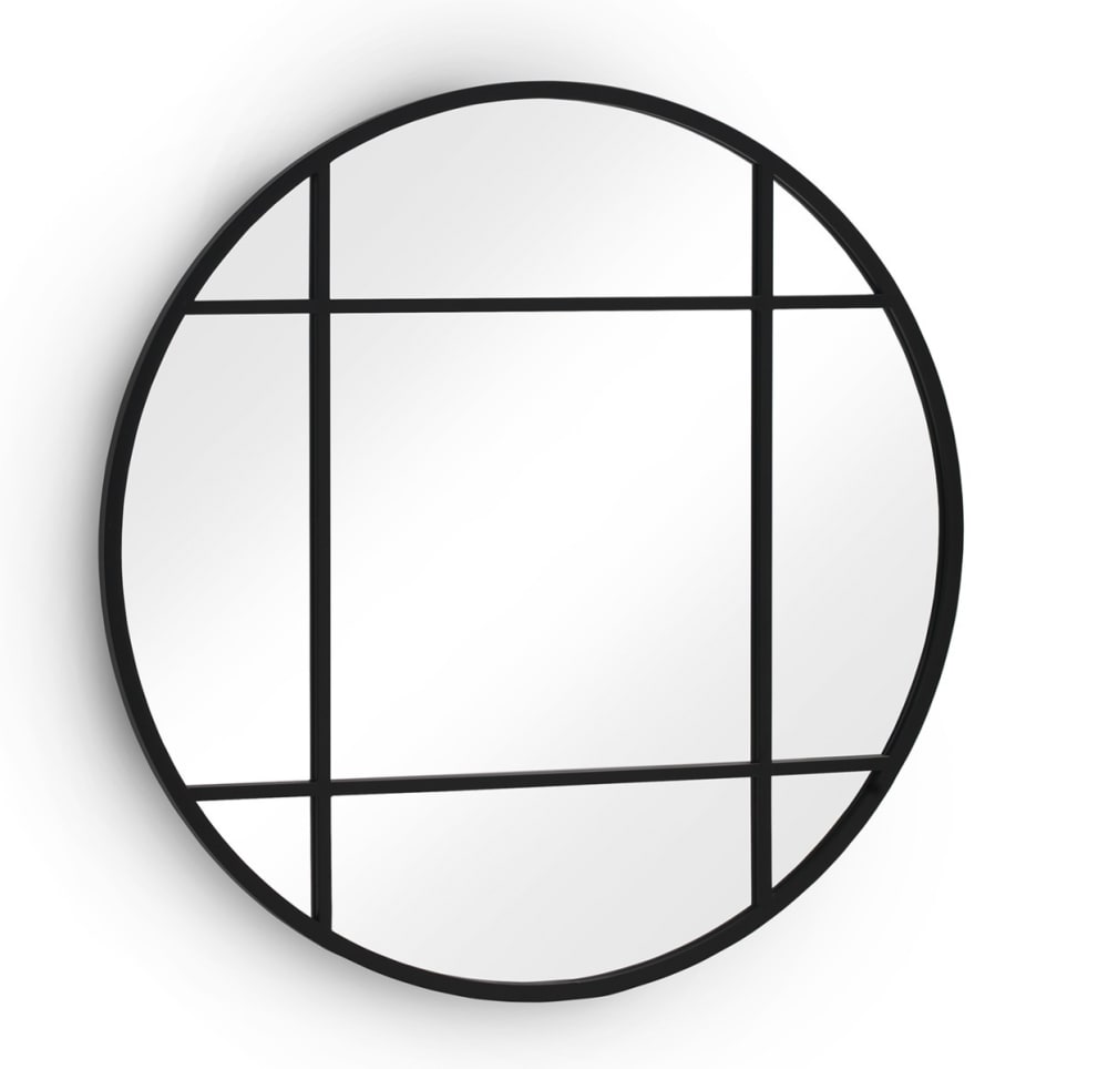 Miroir rond diamètre 120 avec structure métallique noire