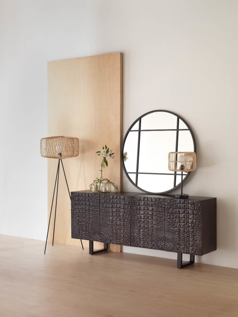 Miroir rond diamètre 120 avec structure métallique noire - Maisons du Monde