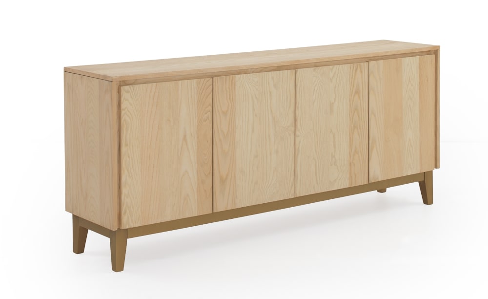 Buffet 4 portes plaqué frêne avec pieds en bois de manguier