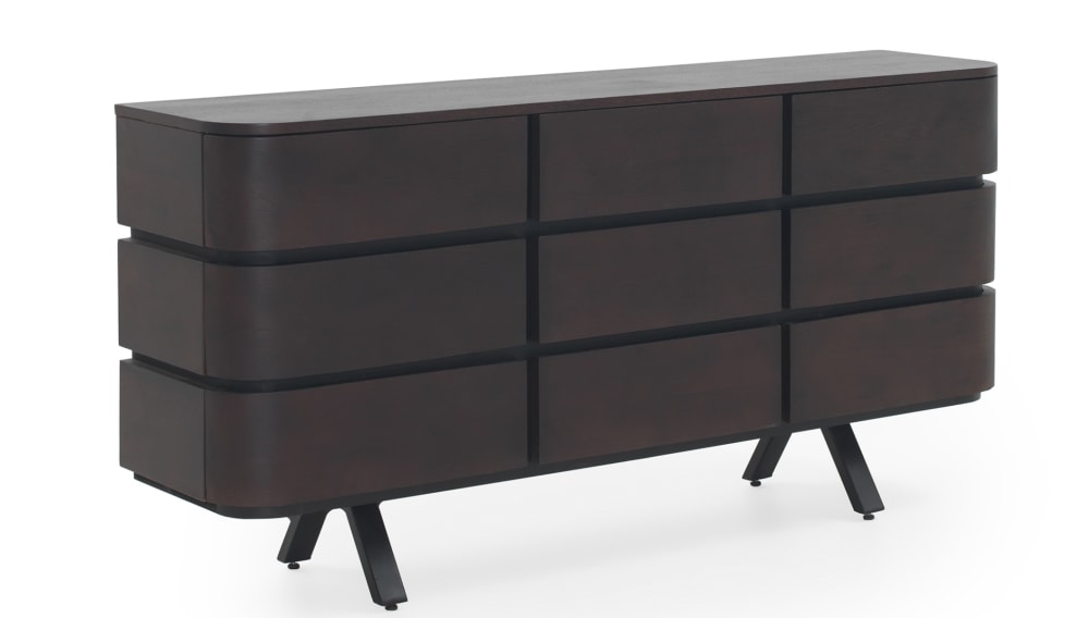 Buffet 9 tiroirs plaqué wengué avec pieds en métal