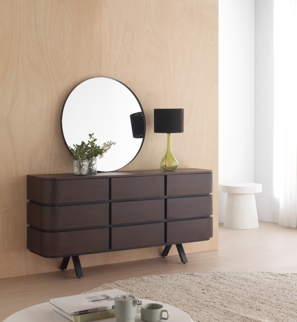Buffet 9 tiroirs plaqué wengué avec pieds en métal - Maisons du Monde
