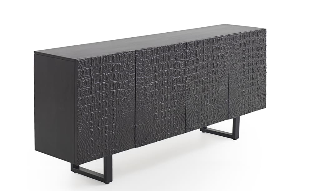 GEESE HOME Sideboard 4 Türen Mangoholz Krokodillederimitat schwarz - -