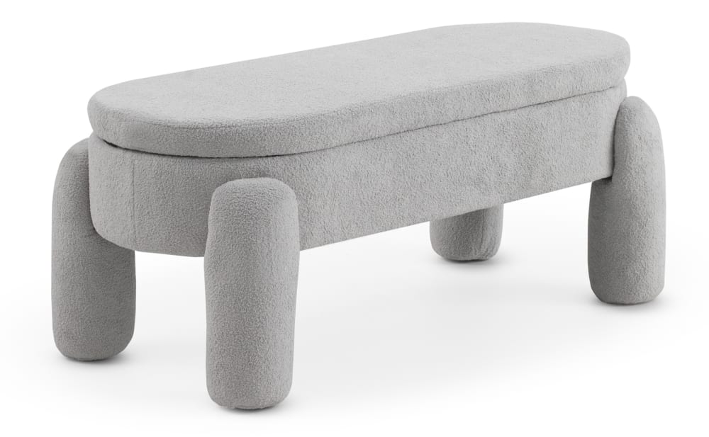 Tabouret-baul avec structure et pieds tapissés en boucle gris clair