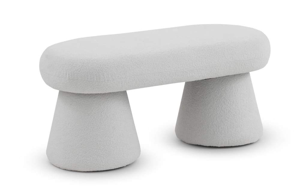 Banc tapissé avec structure et pieds en boucle blanche