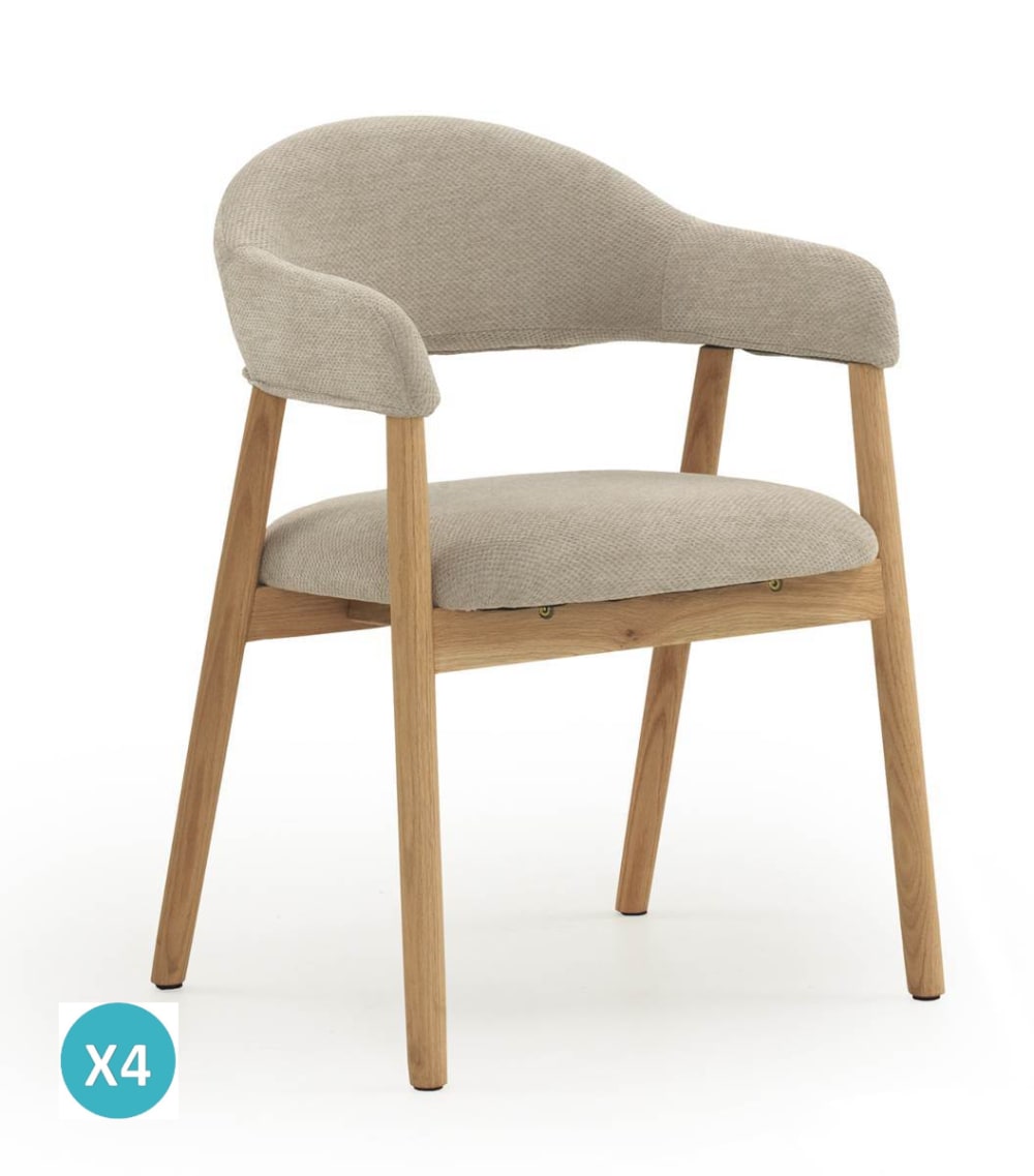 GEESE HOME 4er-Set Sessel aus natürlichem Eichenholz mit Polsterung in Beige Beige