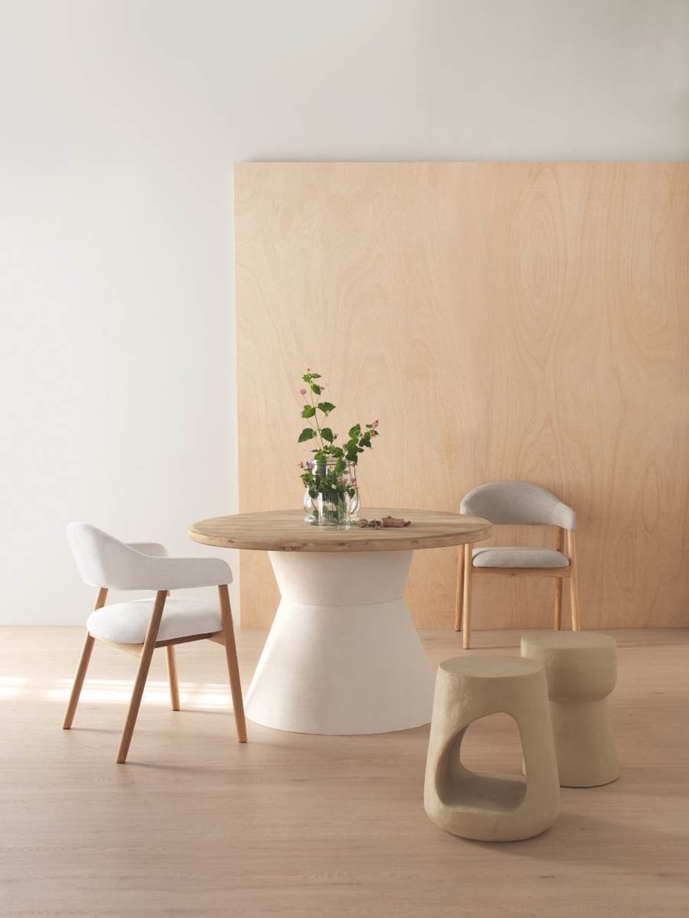 4er-Set Sessel aus natürlichem Eichenholz mit Polsterung in Beige