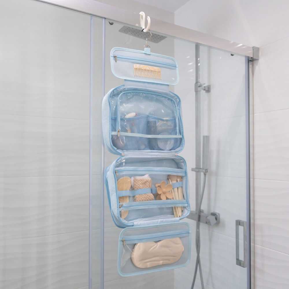Trousse de maquillage suspendue polyester tissu terry bleu — vue 4