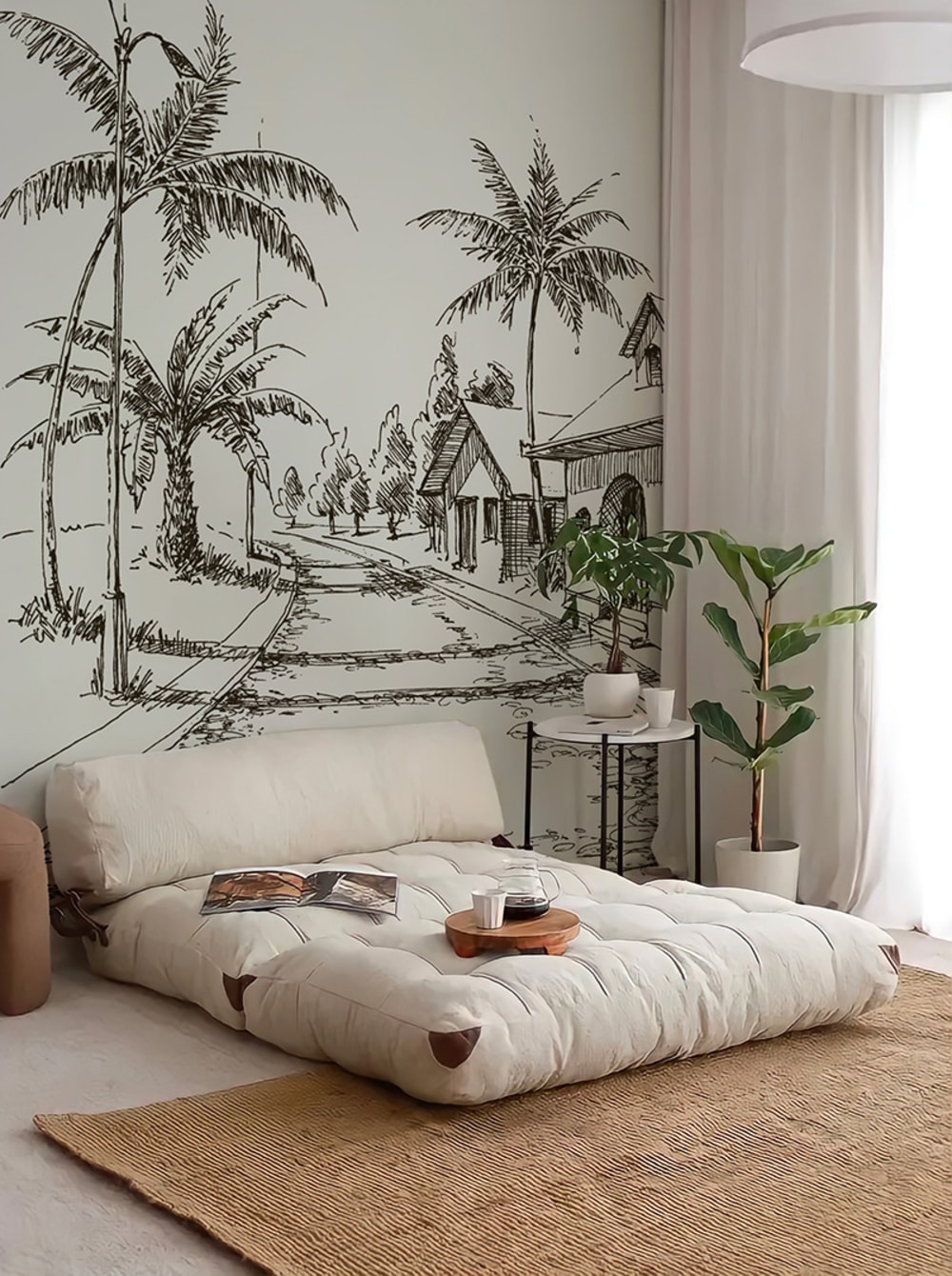Papier peint rue tropical coloré beige – h250 x l150 cm (3 lés)