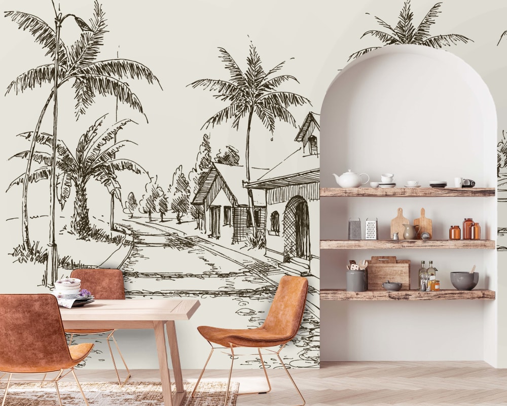 Papier peint rue tropical coloré beige – h250 x l150 cm (3 lés) — vue 4