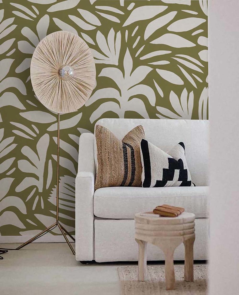 Papier peint panoramique bohème vert – h250 x l300 cm (6 lés)