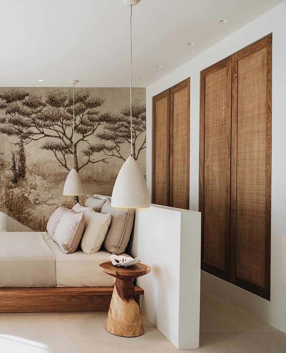 Papier peint panoramique dessin beige – h250 x l300 cm (6 lés)