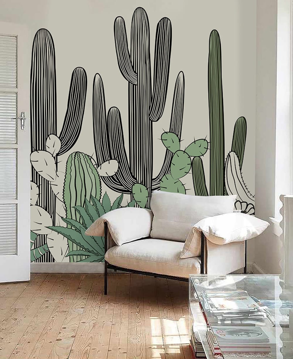 Papier peint panoramique cactus vert – h250 x l350 cm (7 lés) — vue 4