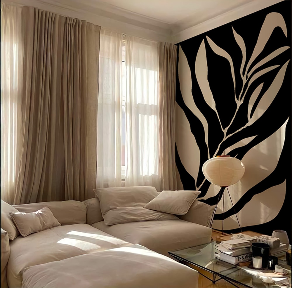 Papier peint végétal noir – h300 x l200 cm (4 lés) — vue 3
