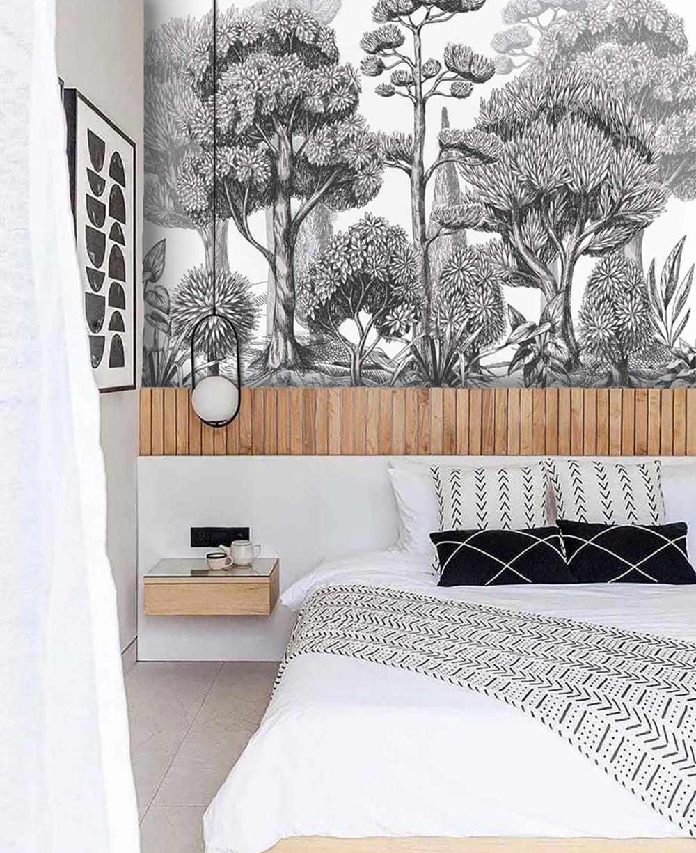 Papier peint panoramique arbres noir – h250 x l300 cm (6 lés)