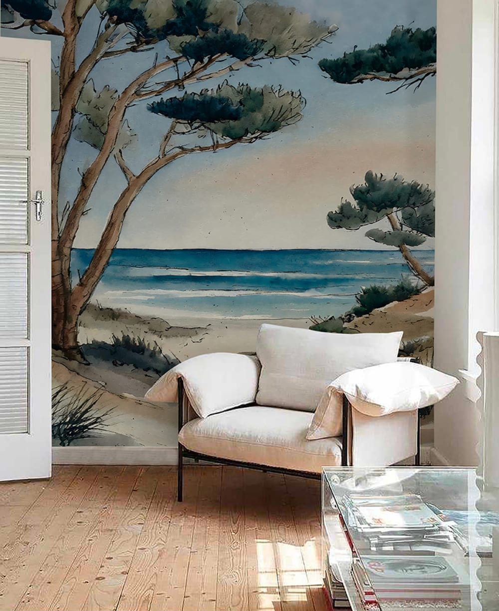 Papier peint panoramique vue mer bleu – h250 x l300 cm (6 lés) — vue 4
