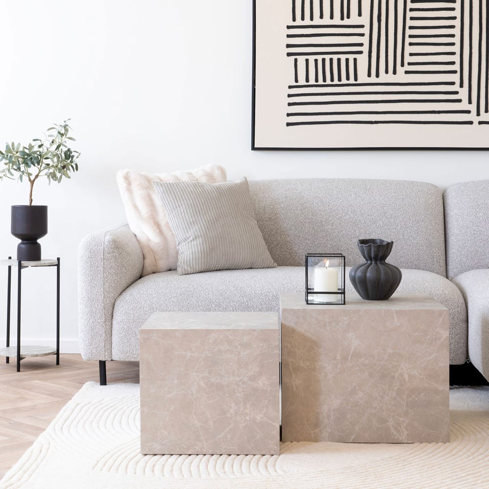 Lot de 2 tables basses carrées effet marbre 50x50cm - beige - Maisons du Monde