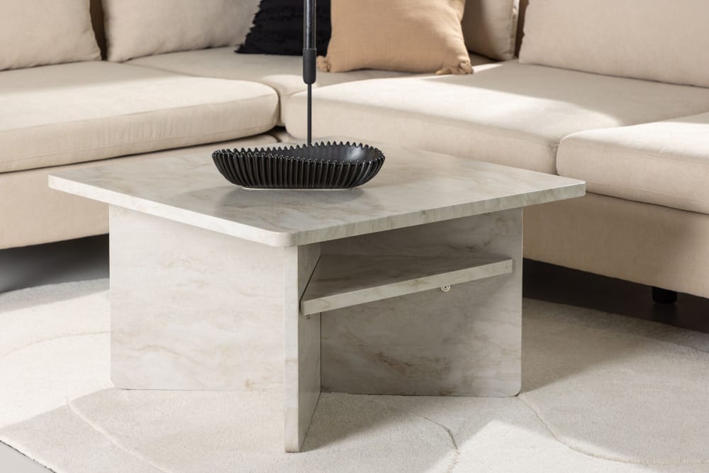 Table basse carrée effet marbre 75x75cm - Beige